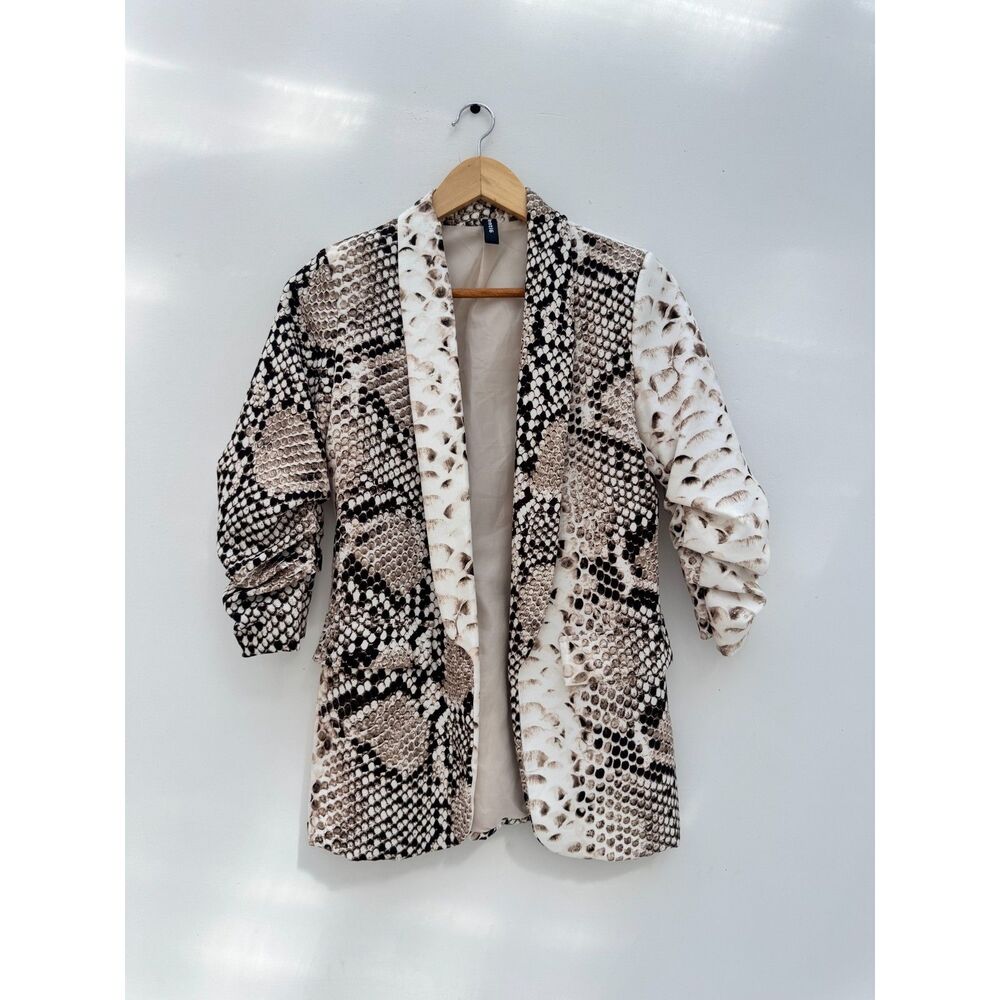 Venti6 Snakeskin Print Open Front Blazer Ruched Sleeve Size Small